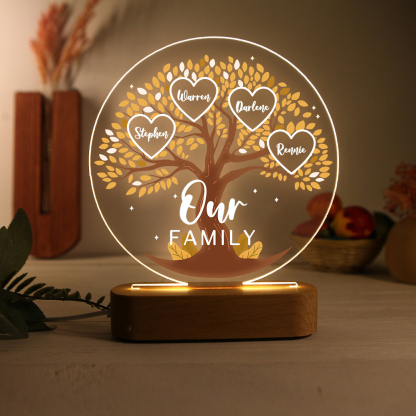 Lámpara de noche LED Árbol de la Vida 4 nombres y 1 texto personalizados-Jessemade ES