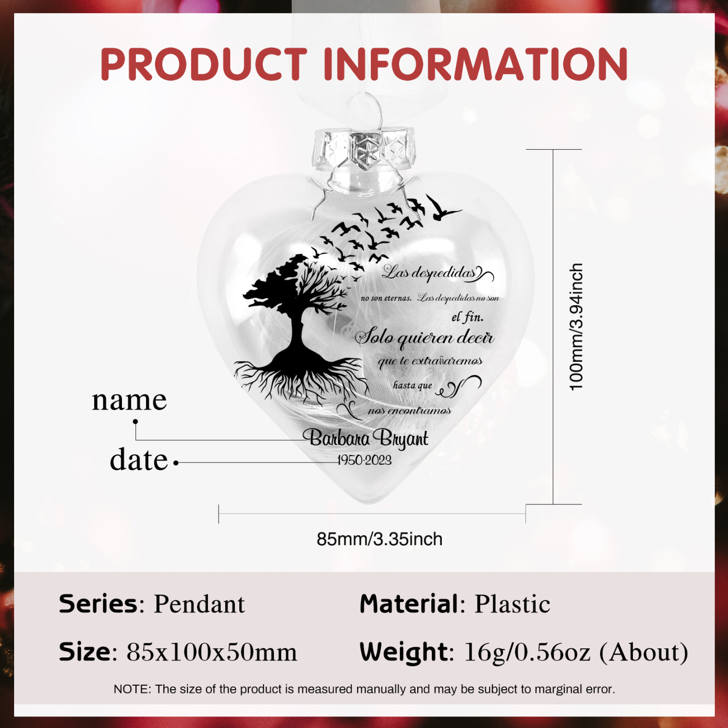 Bola navideña conmemorativa Adorno de Navidad 1 nombre y años personalizados con pluma -Jessemade ES