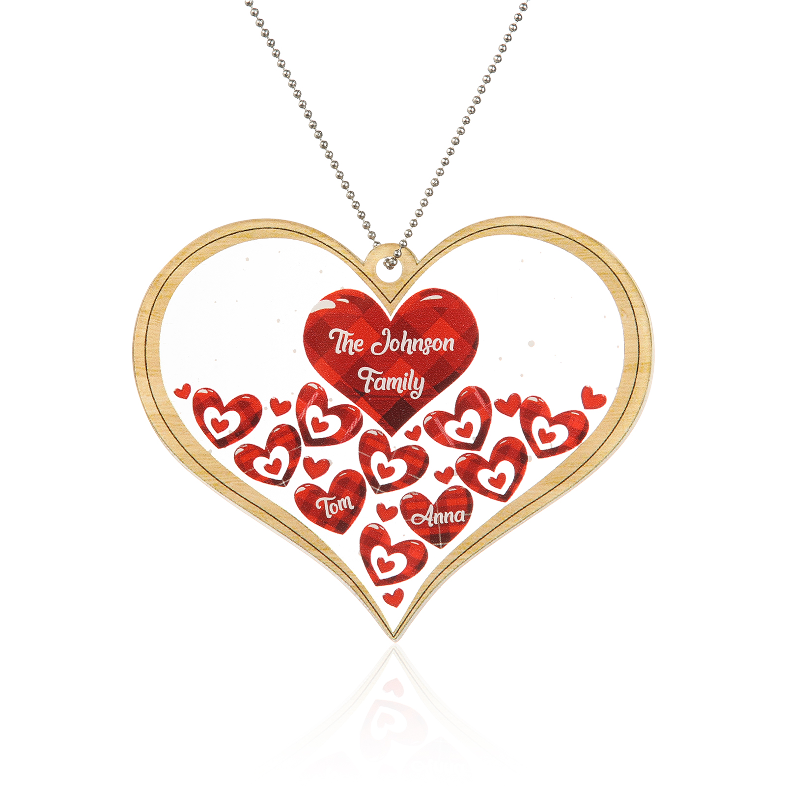 Navidad-Ornamento navideño de acrílico corazones con 2 nombres y 1 texto personalizados