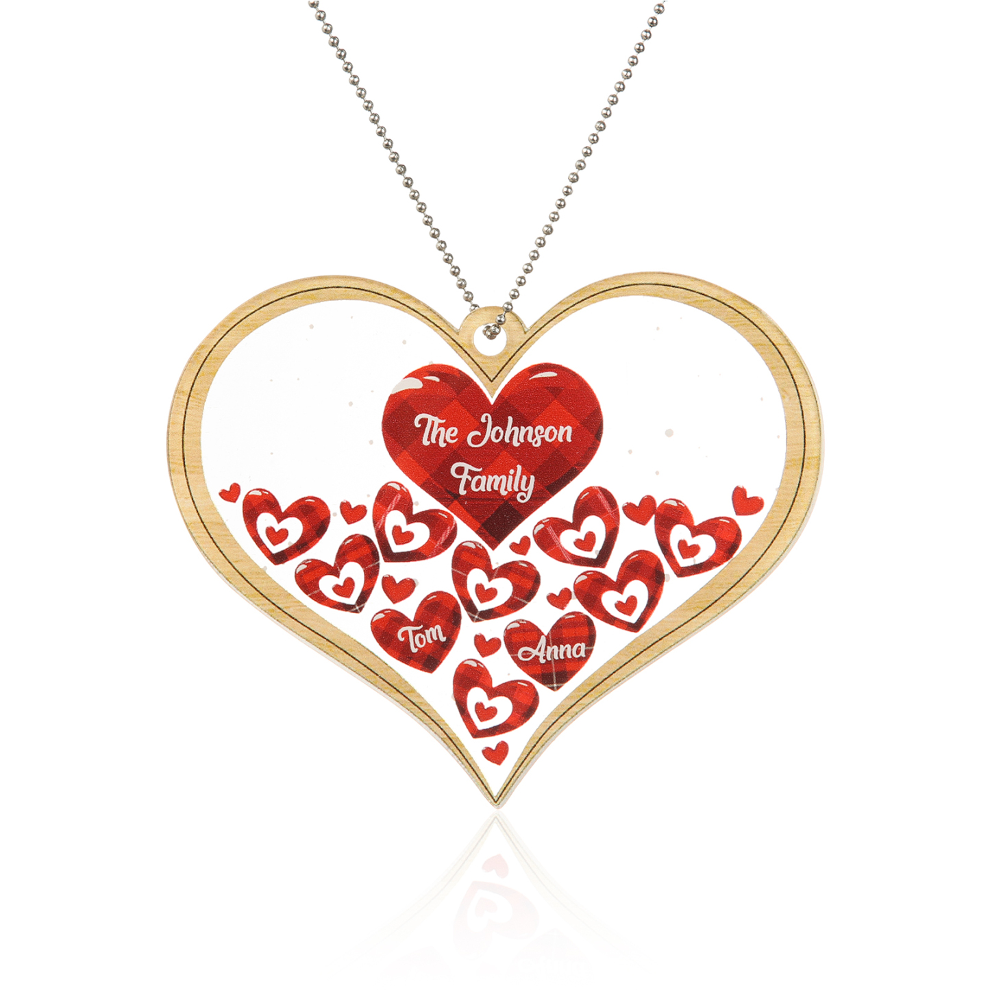 Navidad-Ornamento navideño de acrílico corazones con 2 nombres y 1 texto personalizados