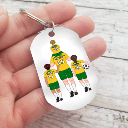 A mi papá-Llavero de placa con fútbol personalizado con 1-4 nombres, números y figuras-Jessemade ES