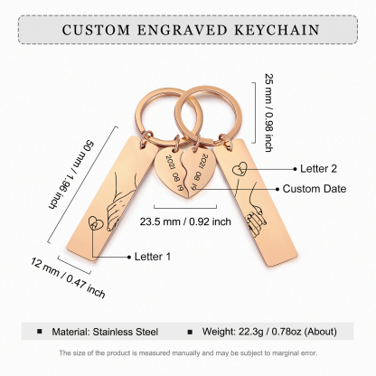 A mi querido-Llavero para pareja mano a mano 2 letras personalizadas con fecha-Jessemade ES