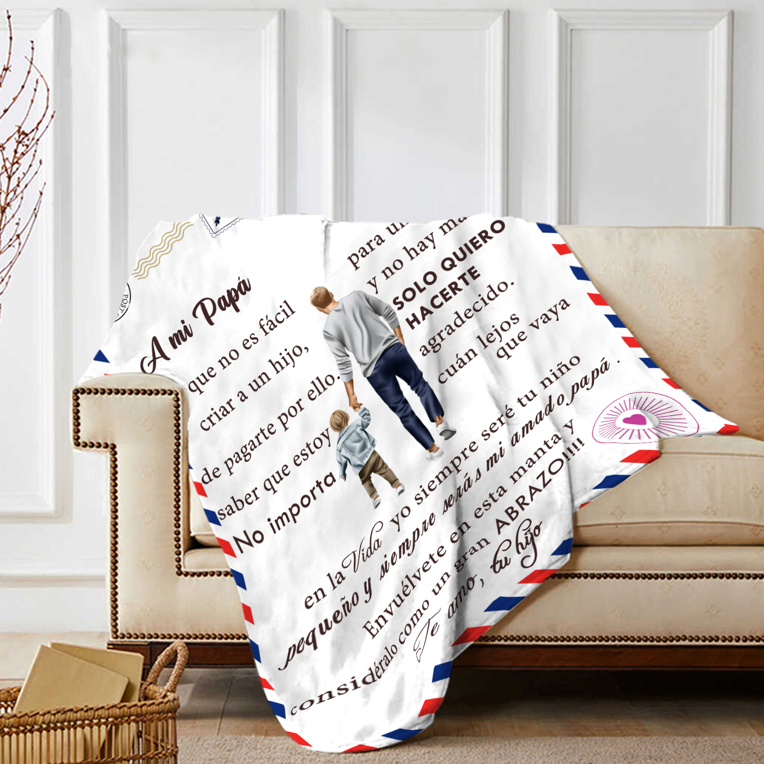 A mi padre de hijo-Manta de buen calidad con siluetas y personalizada con 1 nombre-Jessemade ES