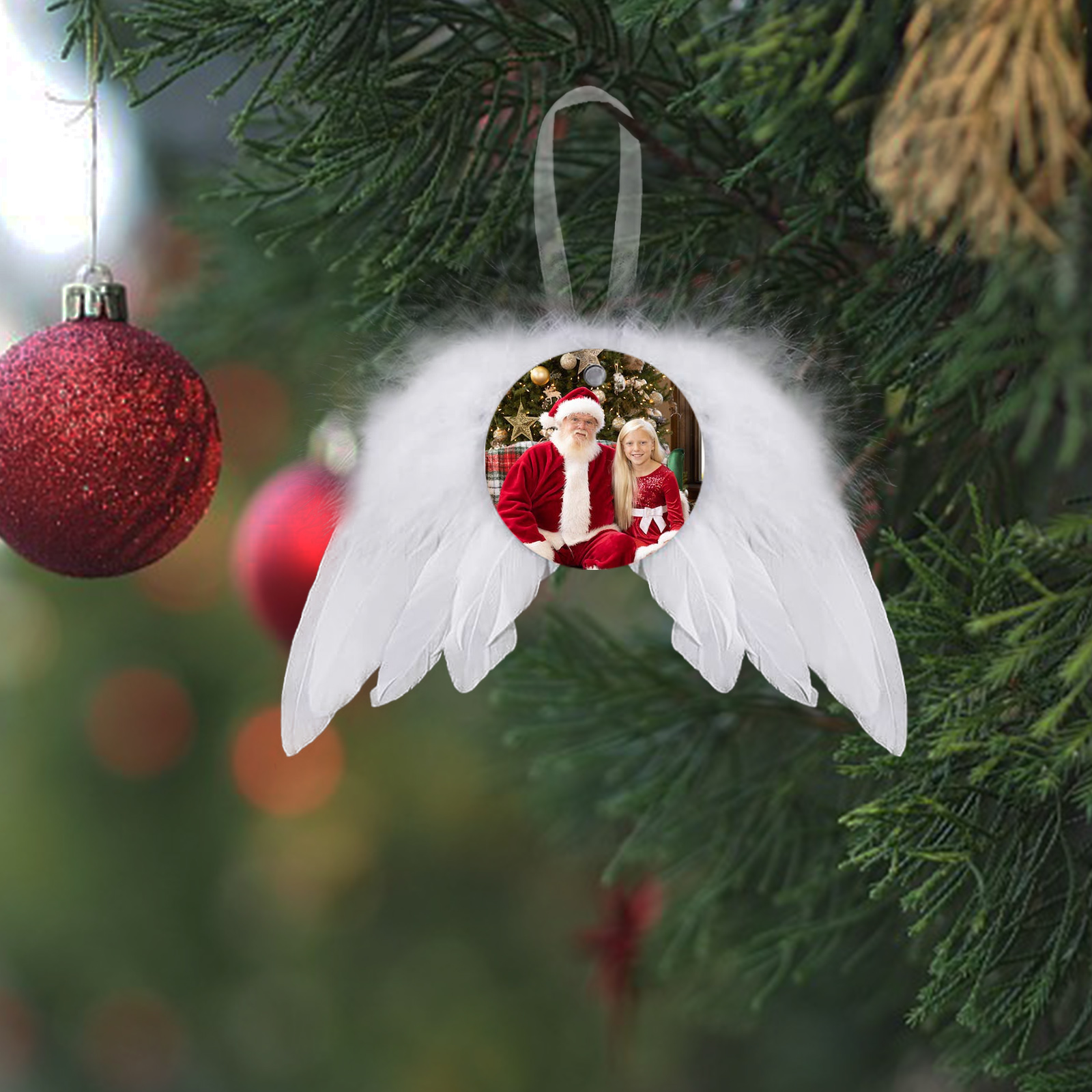 Navidad-Ornamento navideño alas de ángel con 1 foto personalizada adorno del árbol