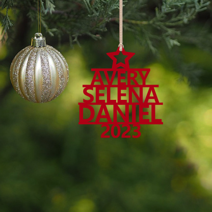 Navidad-Ornamento navideño de madera árbol de nombres con 3 nombres y año personalizados