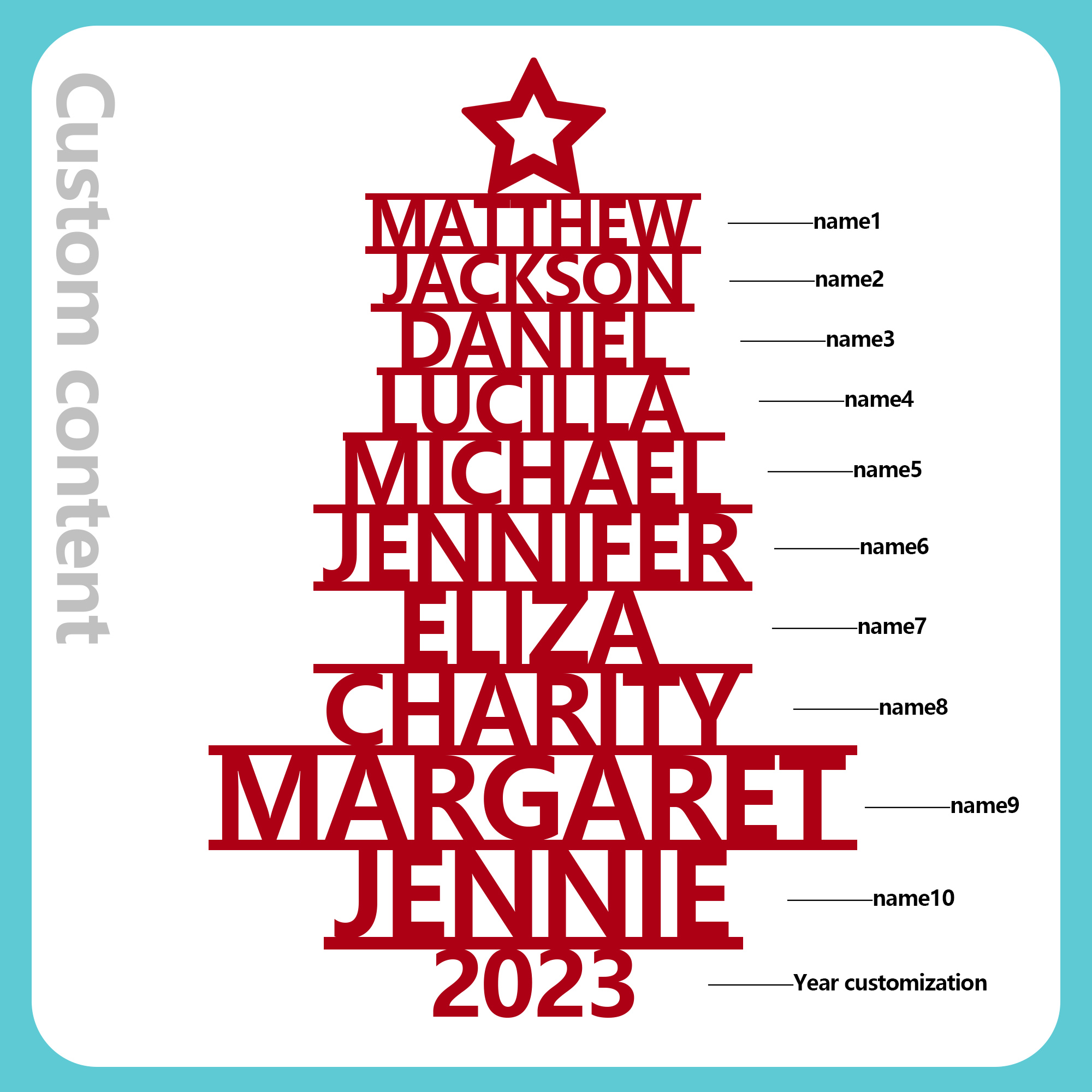 Navidad-Ornamento navideño de madera árbol de nombres con 10 nombres y año personalizados