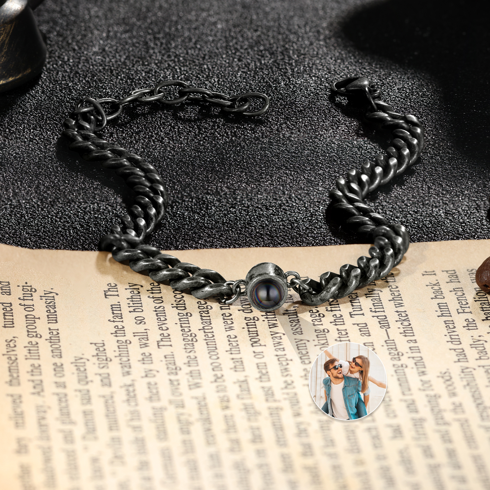 Pulsera de cadena cubana con proyección de foto en color para hombre-Jessemade ES