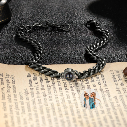 Pulsera de cadena cubana con proyección de foto en color para hombre-Jessemade ES