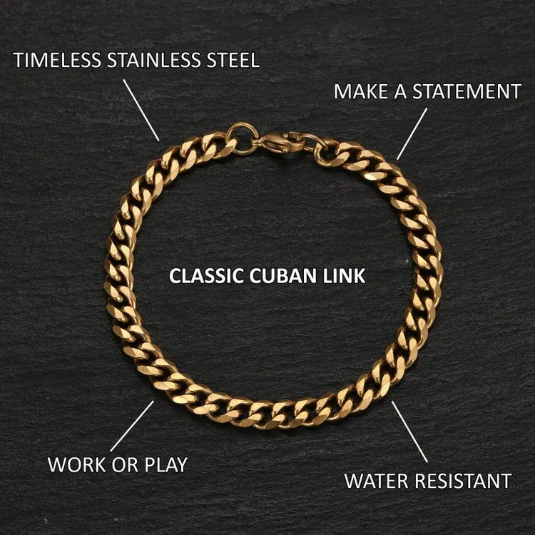 Pulsera de cadena cubana de acero inoxidable para hombre