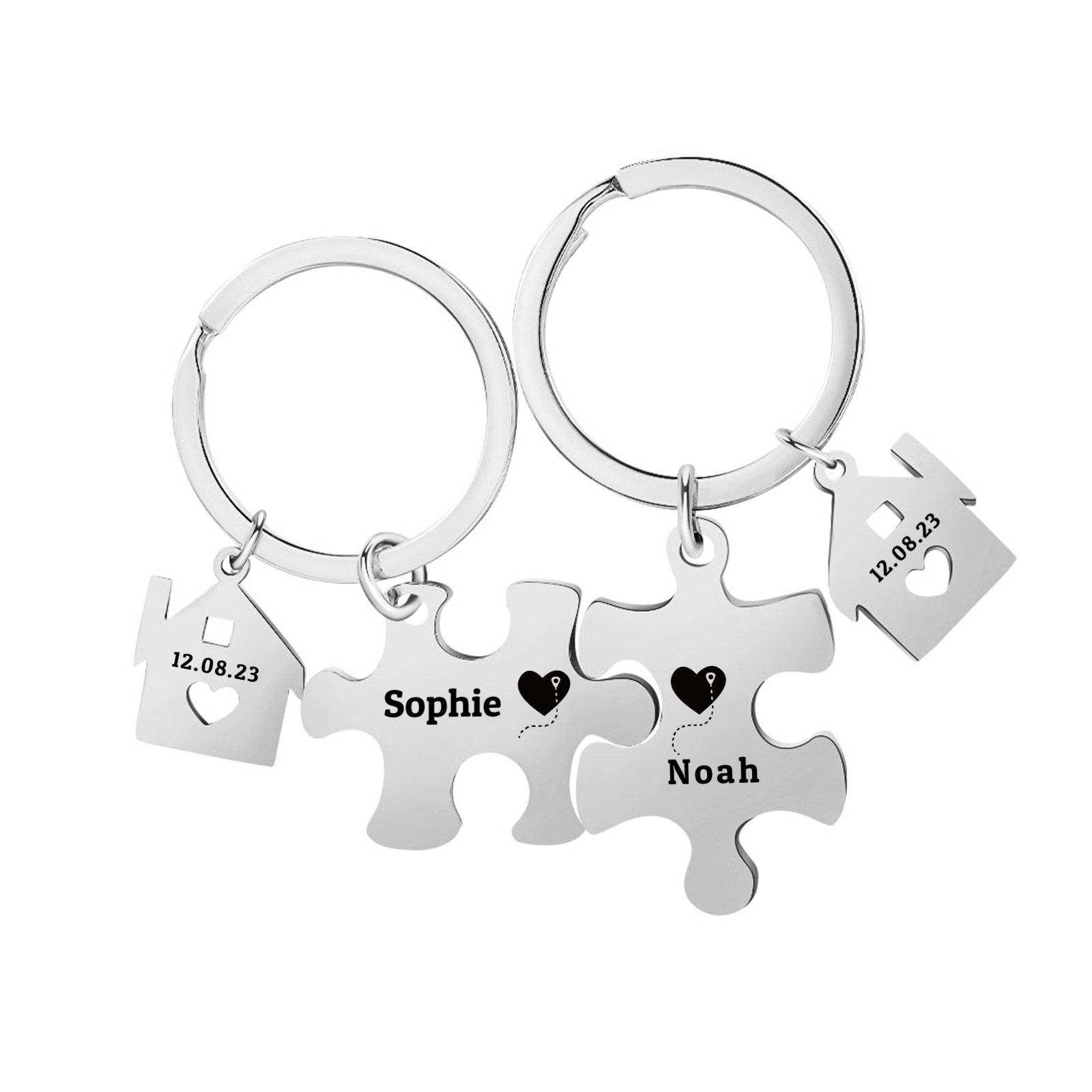 Llavero para pareja rompecabezas 2 nombres personalizados con fecha dije de casa-Jessemade ES