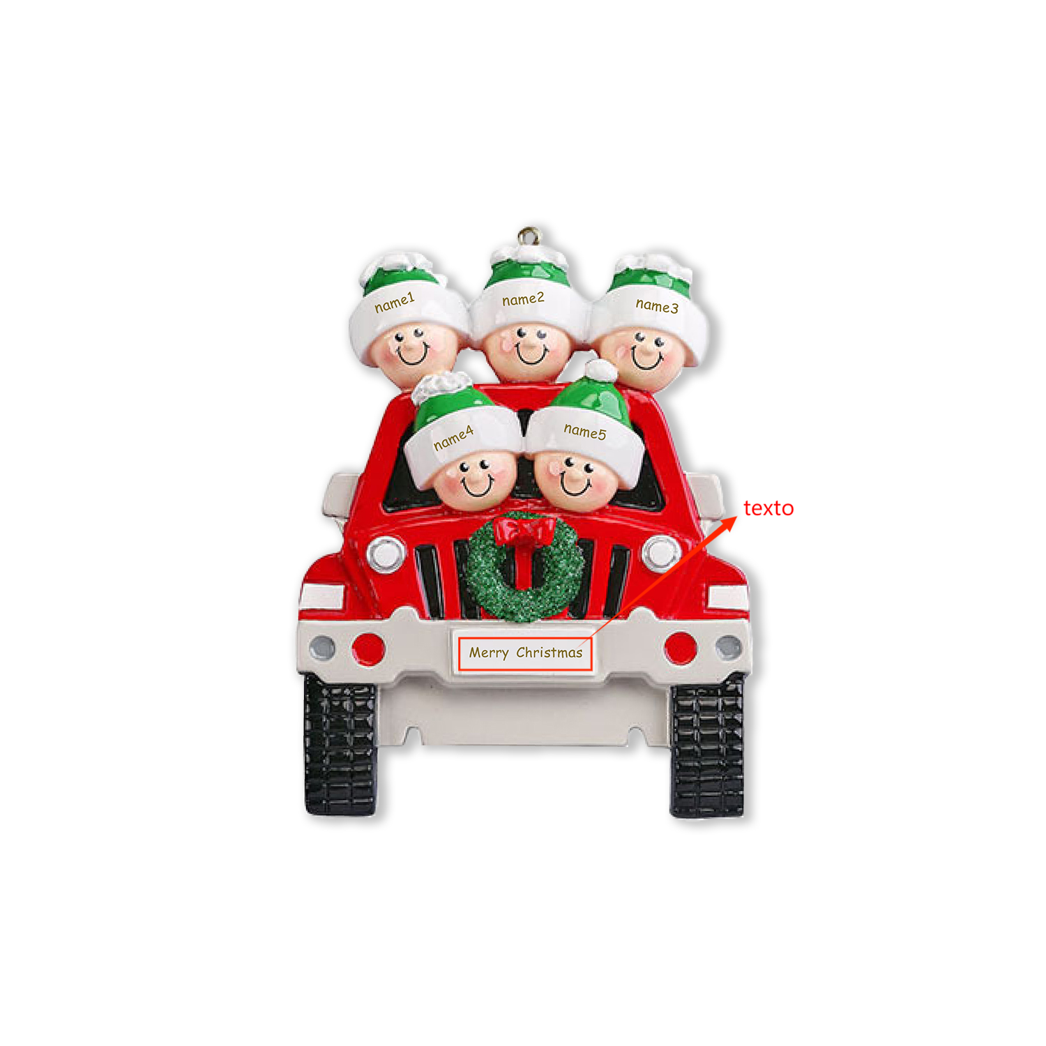 Navidad-Ornamentos con Muñecos Navideños en Coche 5 Nombres con Texto Personalizados Adorno de Resina