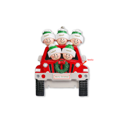 Navidad-Ornamentos con Muñecos Navideños en Coche 5 Nombres con Texto Personalizados Adorno de Resina