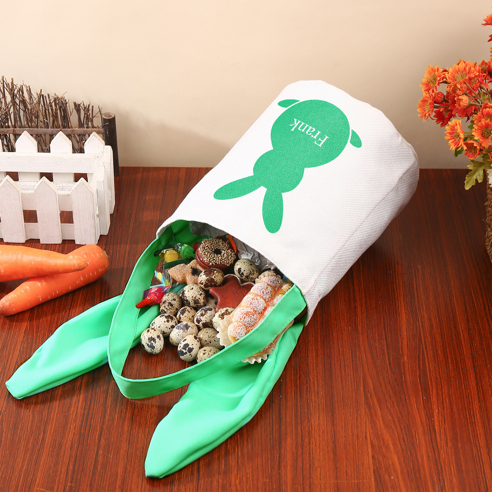 Pascua-Bolsa de conejo con 1 nombre personalizado-Jessemade ES