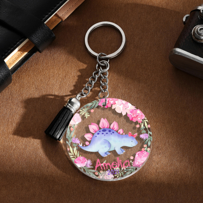 Llavero redondo de acrílico con animales para niñit@s personalizado con 1 nombre y año-Jessemade ES