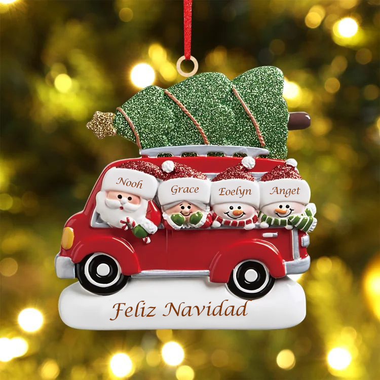 Navidad-Ornamento muñecos navideño de madera Papá Noel y niños texto y 4 nombres personalizados adorno del árbol-Jessemade ES