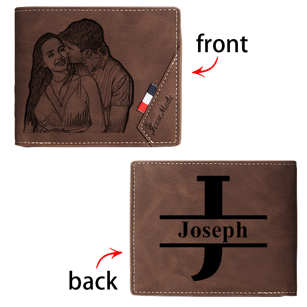 Cartera, billetera personalizada con 1 foto, 1 nombre y 1 letra monedero para hombre-Jessemade ES