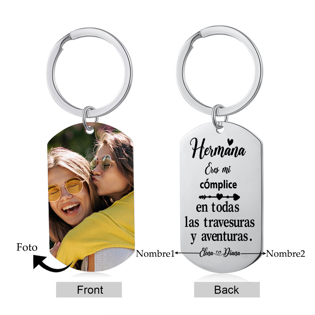 A mi hermana - Llavero con 2 nombres personalizados con foto-Jessemade ES