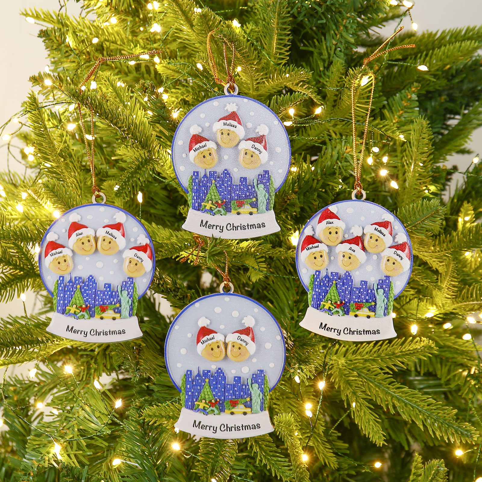 Navidad-Ornamentos Navideños de Madera Bola de cristal 2 Nombres con Texto Personalizados