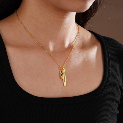 Collar con colgante de placa con 1-6 piedras de nacimiento personalizadas con texto-Jessemade ES