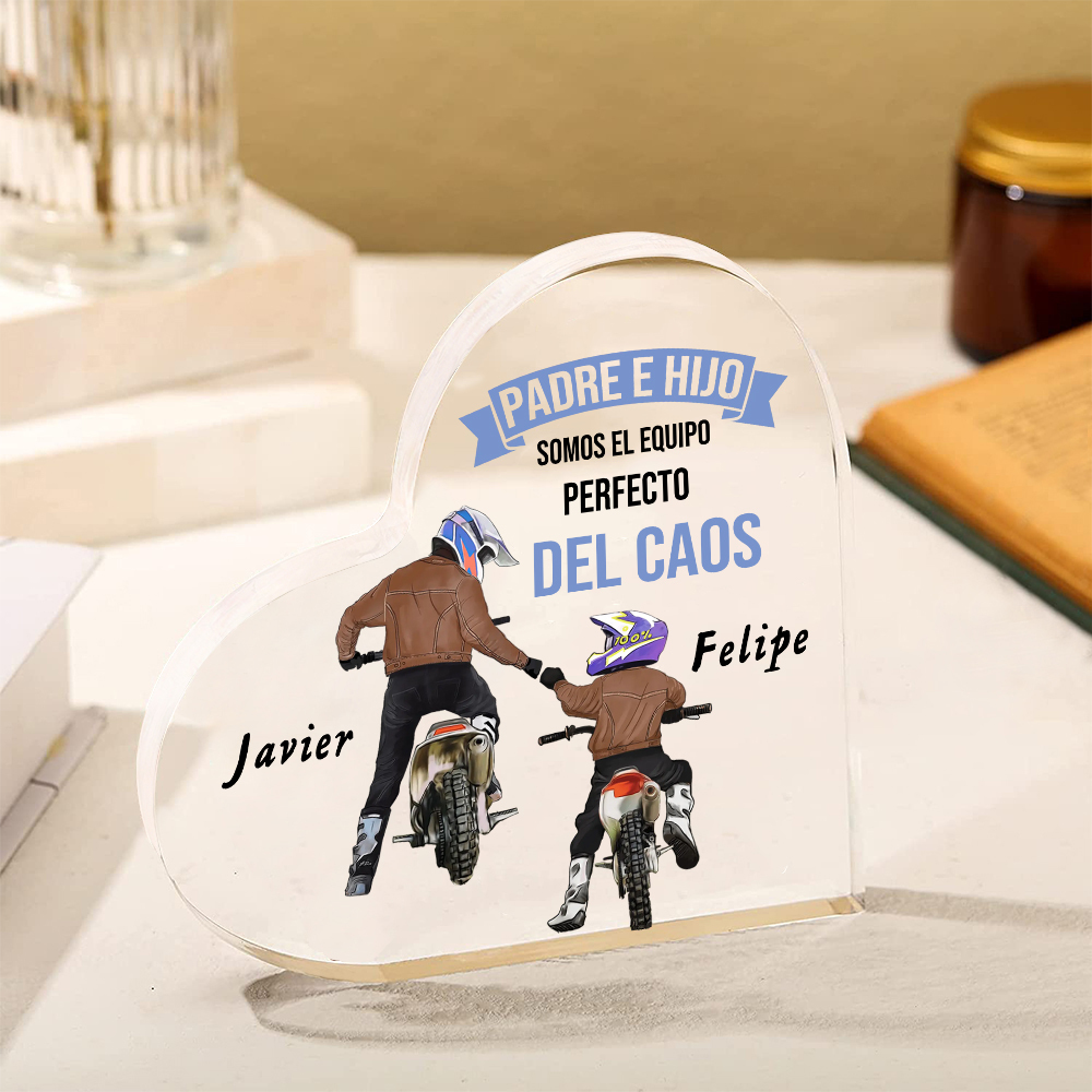 Placa de acrílico en forma de corazón papá e hijo con 2 nombres personalizados-Jessemade ES
