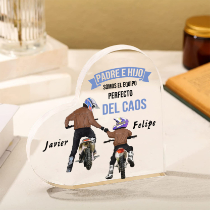 Placa de acrílico en forma de corazón papá e hijo con 2 nombres personalizados-Jessemade ES