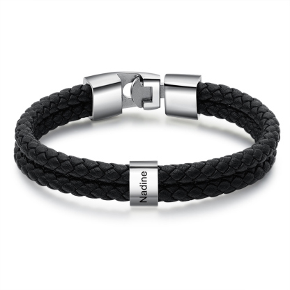 Pulsera 1-8 Nombres Personalizados de Cuero Trenzado con Aros-Jessemade ES