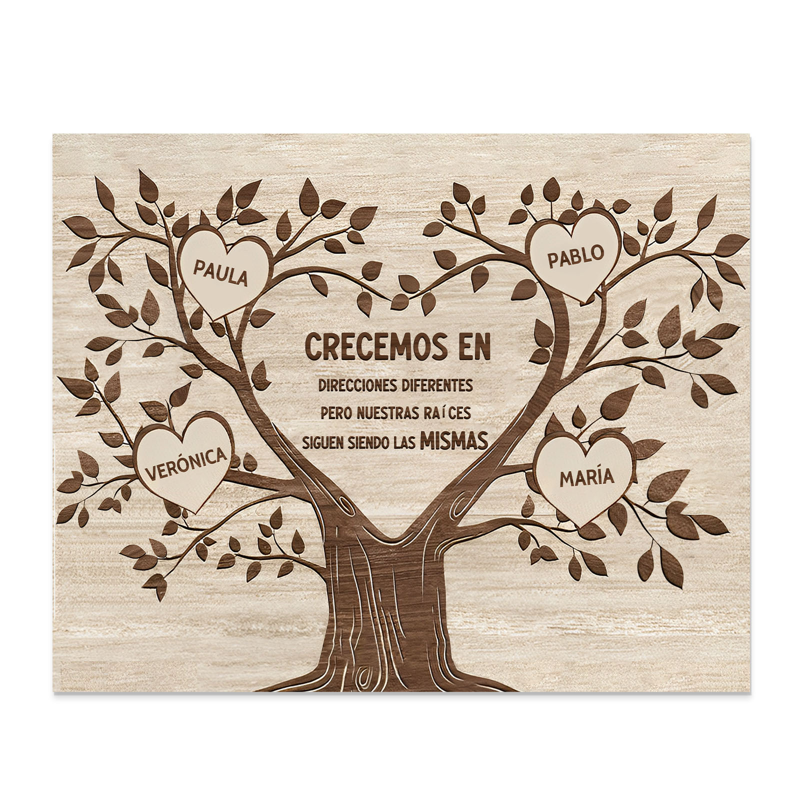A mi familia-Lámina marco de madera Árbol de la Vida 4 nombres personalizados-Jessemade ES