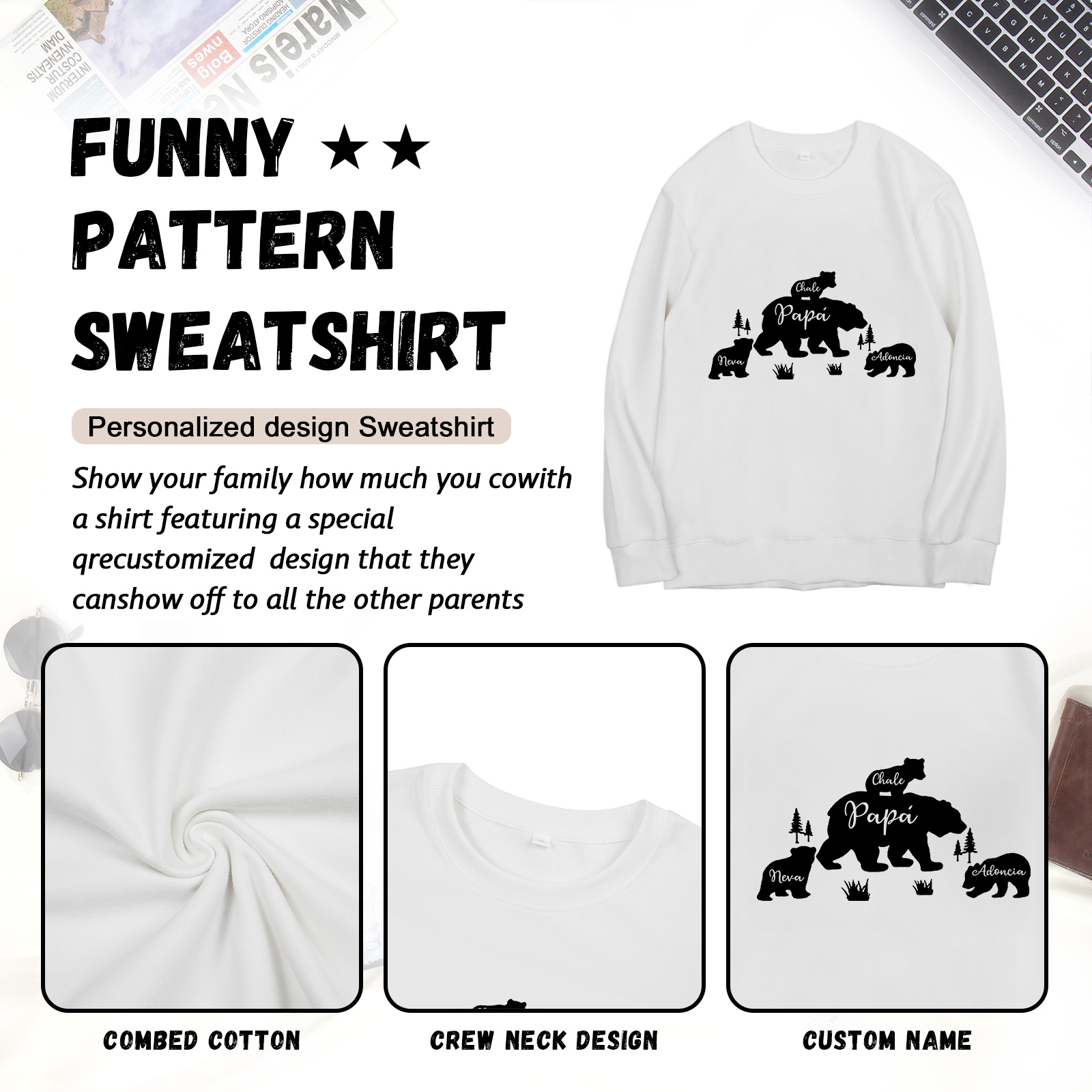 Familia-Sudadera "Oso y sus bebés" 4 nombres personalizados-Jessemade ES