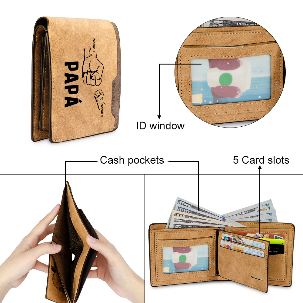 A mi papá-Cartera 2-5 nombres, foto y 3 textos personalizados billetera clásica puño a puño -Jessemade ES