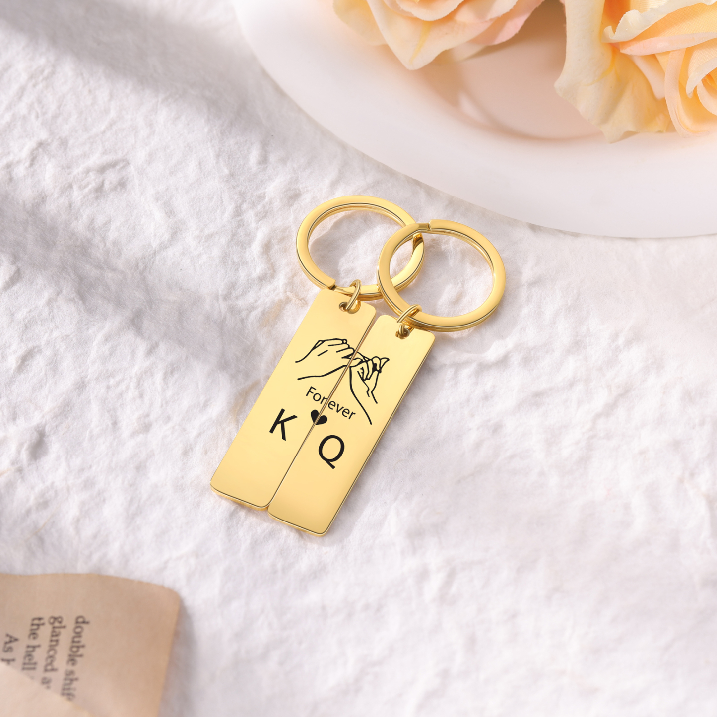 Llavero para pareja dedos cogidos 2 letras en personalizar-Jessemade ES