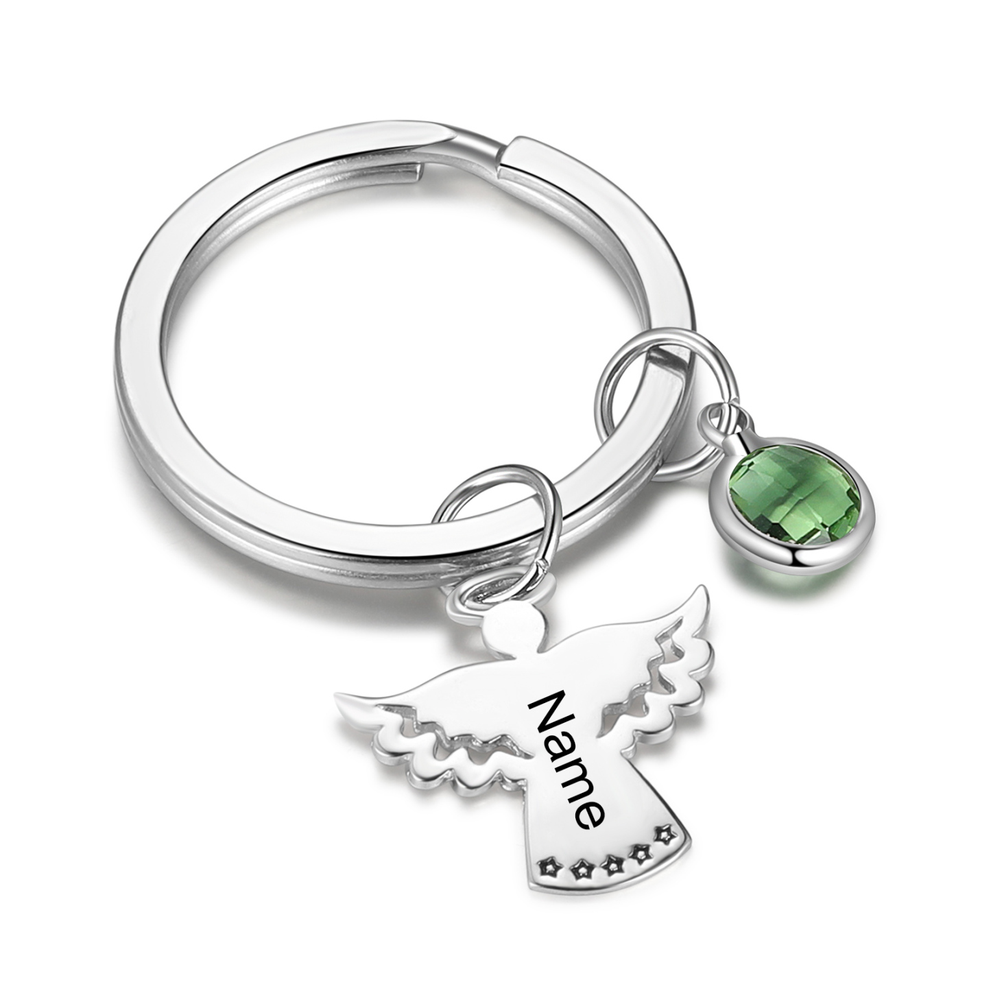 Llavero con colgante de ángel amuleto de guardia personalizado con 1 nombre y 1 piedra-Jessemade ES