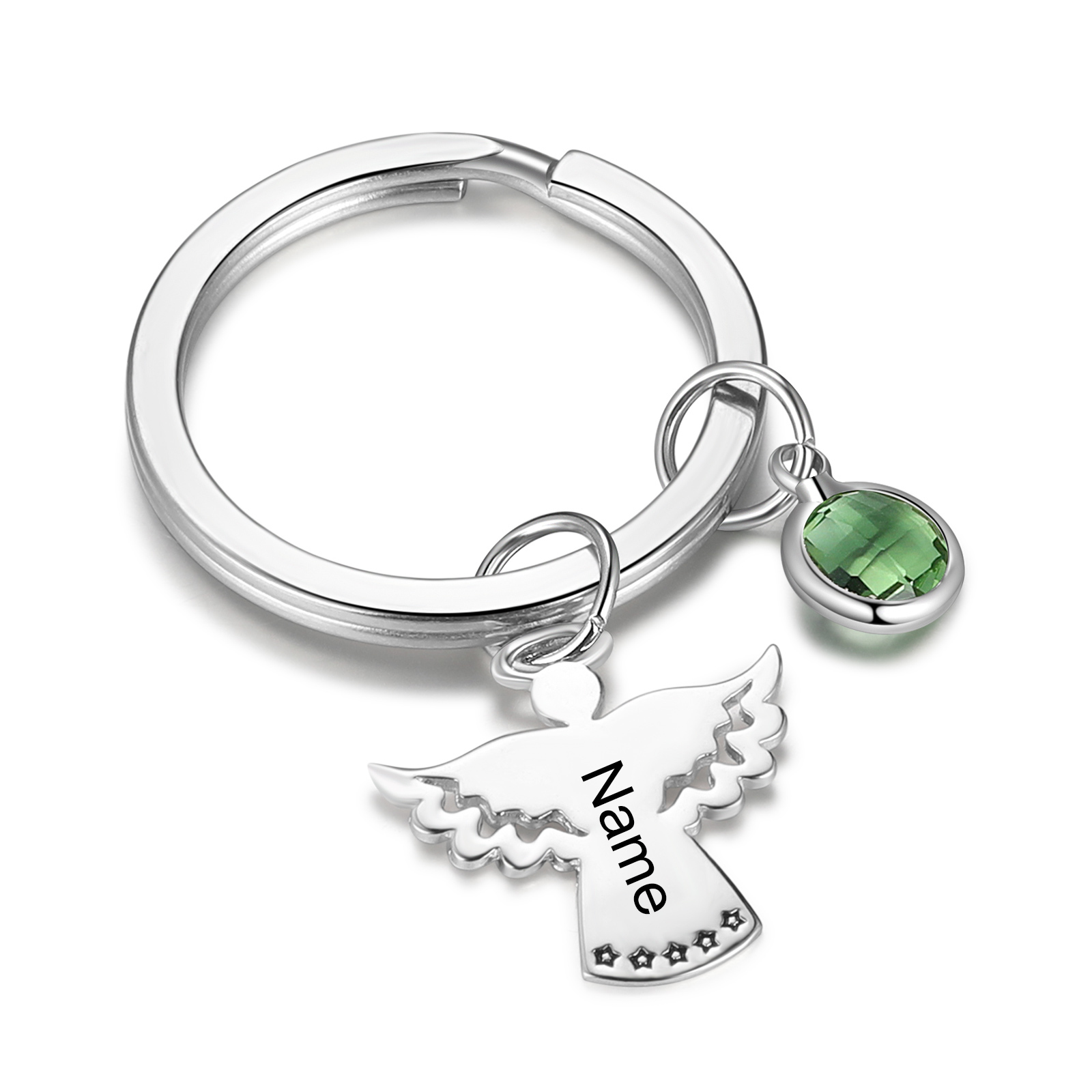 Llavero con colgante de ángel amuleto de guardia personalizado con 1 nombre y 1 piedra-Jessemade ES