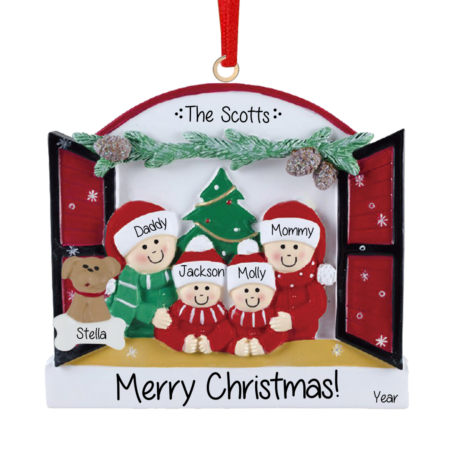 Navidad-Ornamentos Navideños de Madera Familia de 2-4 con Perro 3-5 Nombres Personalizados con 2 Textos y Año-Jessemade ES