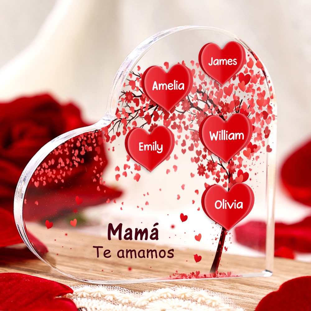 A mi mamá/abuela-Placa de acrílico "Corazones" en forma de corazón 5 nombres y 1 texto personalizados-Jessemade ES