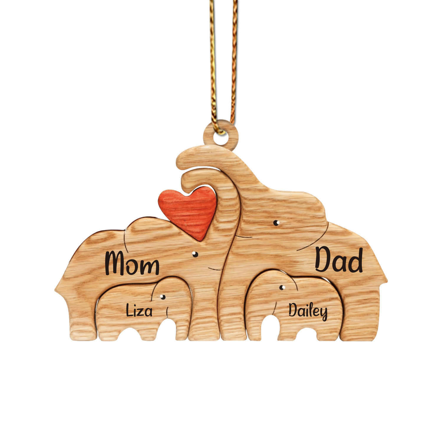 Navidad-Ornamento muñecos navideño de madera familia de elefantes 4 nombres personalizados adorno del árbol-Jessemade ES