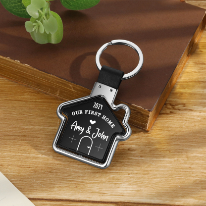 Dulce casa-Llavero en forma de casa personalizado con 2 nombres, 1 texto y año-Jessemade ES