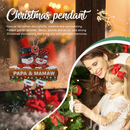 Navidad-Ornamentos Navideños de Acrílico Muñecos de Nieve 2 Nombres con Texto Personalizados