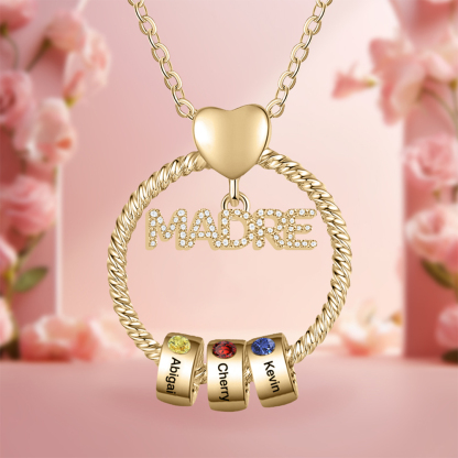 Collar con colgante de "MADRE" con 3 nombres y 3 piedras de nacimiento personalizados | Jessemade-Jessemade ES