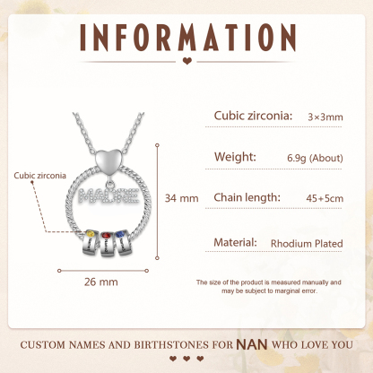 Collar con colgante de "MADRE" con 3 nombres y 3 piedras de nacimiento personalizados | Jessemade-Jessemade ES