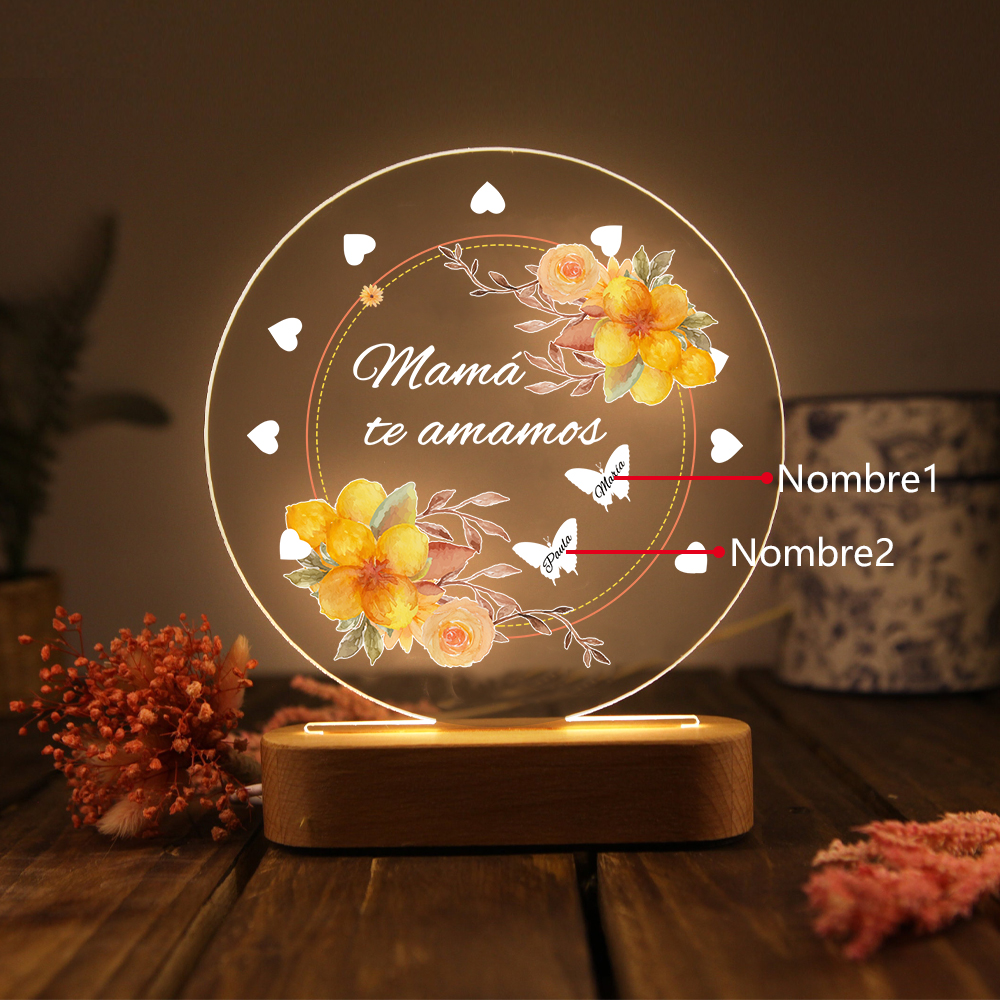 A mi mamá-Lámpara 3D Ilusión Luz de Noche Personalizada con 1-5 Nombres-Jessemade ES