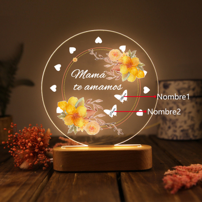 A mi mamá-Lámpara 3D Ilusión Luz de Noche Personalizada con 1-5 Nombres-Jessemade ES