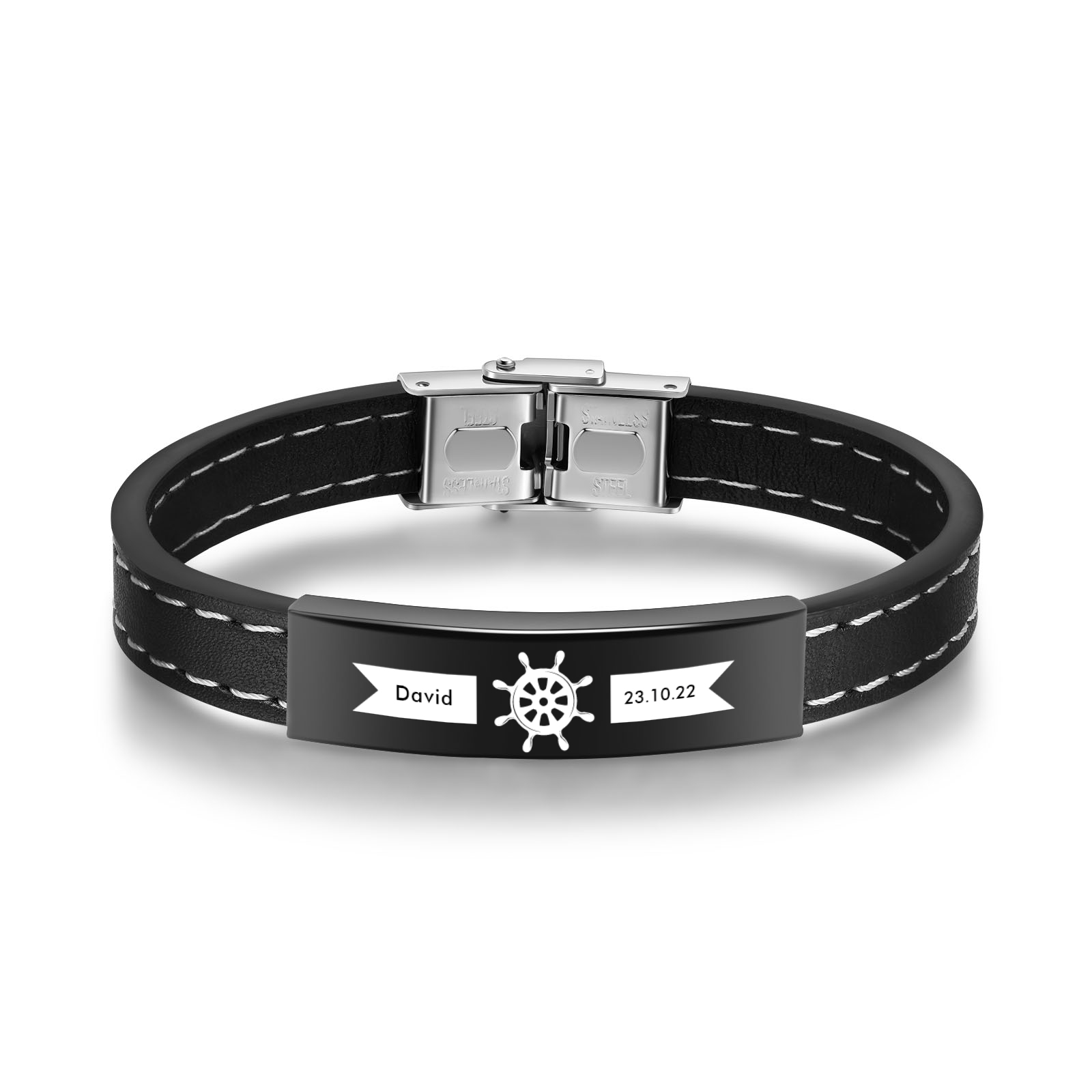 Pulsera de Cuero con Placa de Nombre y Fecha Personalizados -Jessemade ES