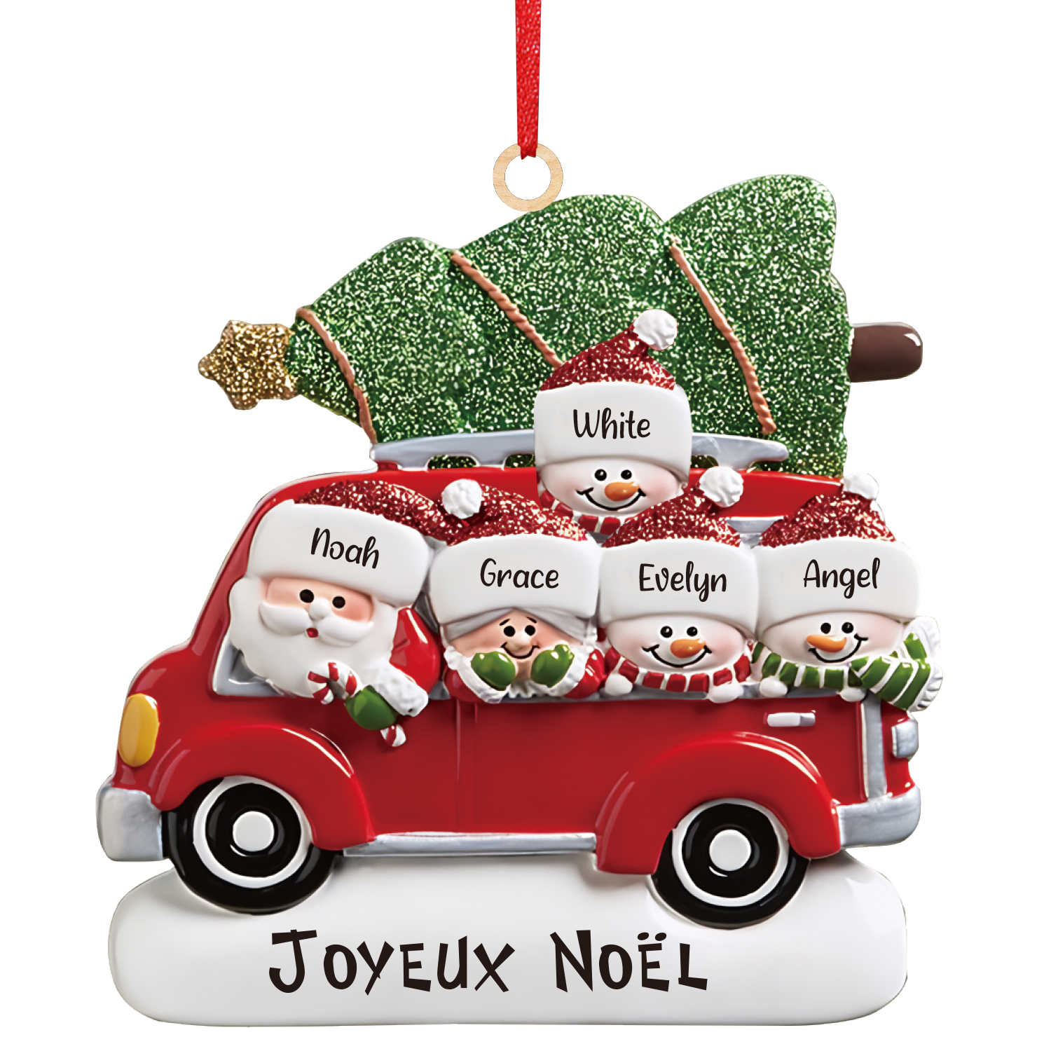 Navidad-Ornamento muñecos navideño de madera Papá Noel y niños texto y 5 nombres personalizados adorno del árbol-Jessemade ES