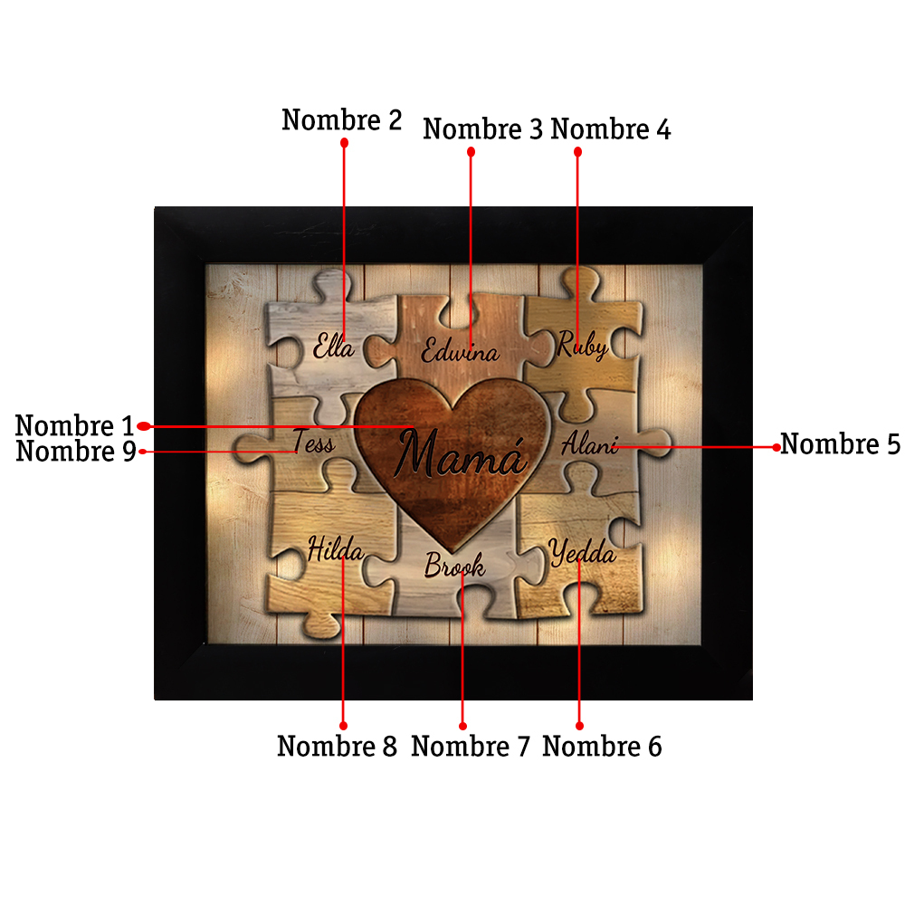 A mi mamá-Marco de 3-9 nombres personalizados rompecabezas de plástico con lámpara-Jessemade ES