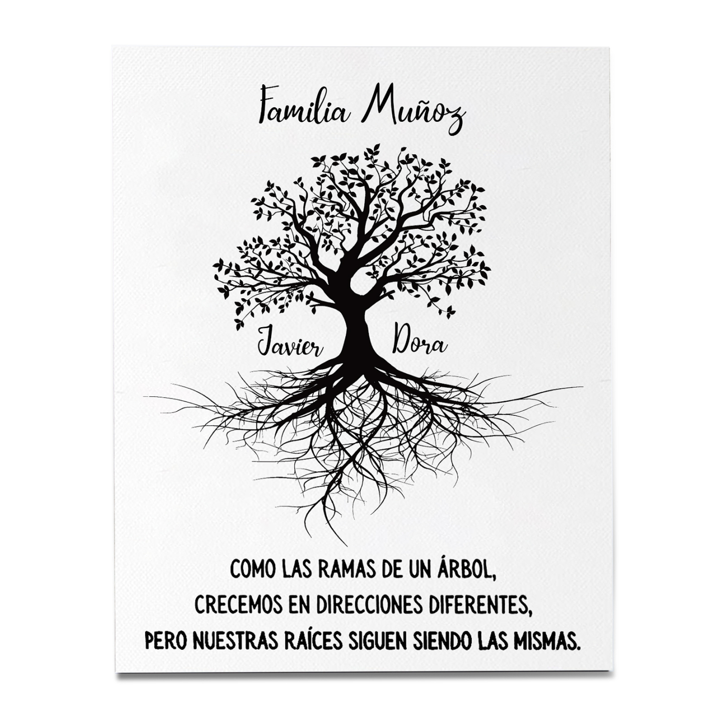 A mi familia-Lámina marco de madera Árbol de la Vida 1 texto y 2 nombres personalizados-Jessemade ES