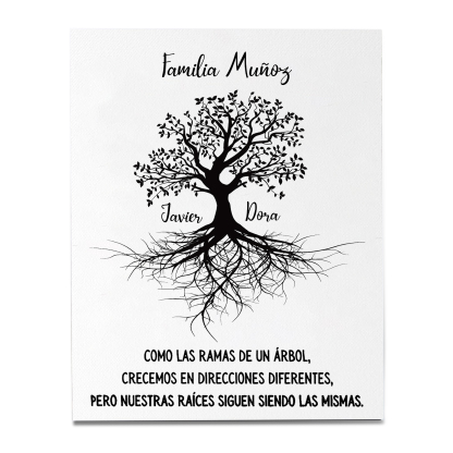 A mi familia-Lámina marco de madera Árbol de la Vida 1 texto y 2 nombres personalizados-Jessemade ES