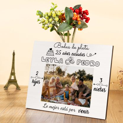 Lámina marco de madera para aniversario de boda 1 texto, 2 nombres y 3 números personalizados con 1 foto-Jessemade ES