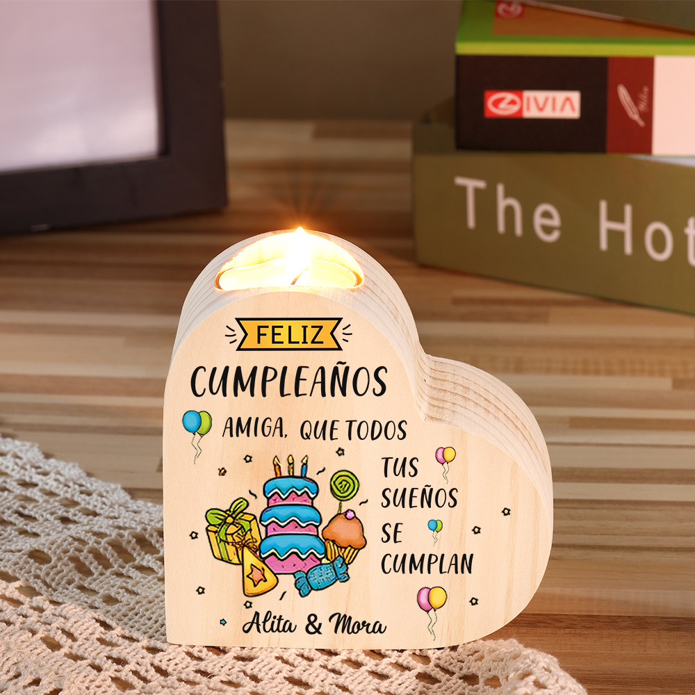 Cumpleaños-Candelero en forma de corazón para amiga con 2 nombres personalizados-Jessemade ES