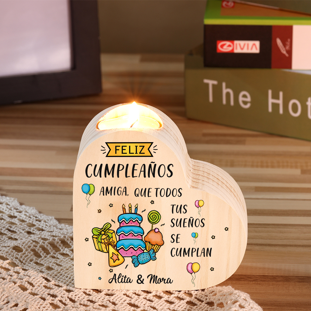 Cumpleaños-Candelero en forma de corazón para amiga con 2 nombres personalizados-Jessemade ES