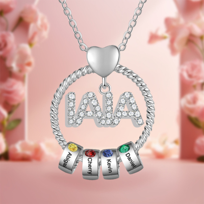 Collar a abuela con colgante de "IAIA" con 4 nombres y 4 piedras de nacimiento personalizados | Jessemade-Jessemade ES